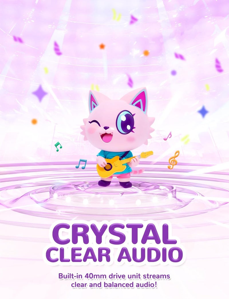 iClever Kids Headphones Cat Ear, LED Light Up, 85dBA Safe Volume, Stereo Sound Toddler Headphones for Travel School, Foldable 3.5mm Wired Kids Headphone for iPad Tablets, Meow Lollipop -Pink - Image 5